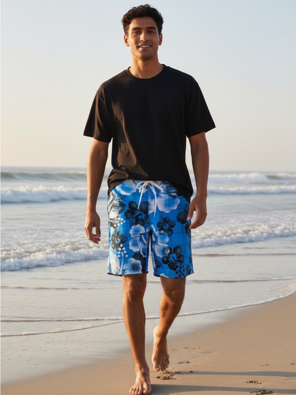 RSSURF Men's Blue Floral Board Shorts with Drawstring Waist